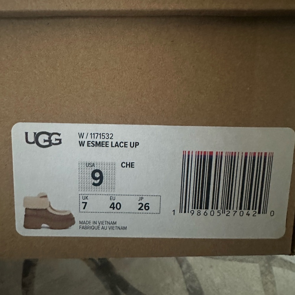 UGG Esmee Shearling Lace Up Tan and Cream Women's Winter Boots - Picture 10 of 12